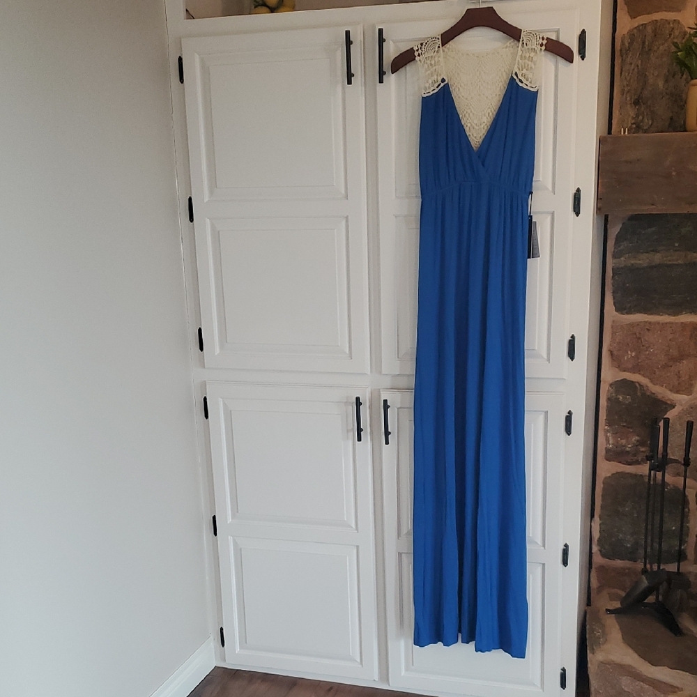 NWT Felicity & Coco Cobalt Blue Dress, Jersey Material, Crochet Back, Sz M